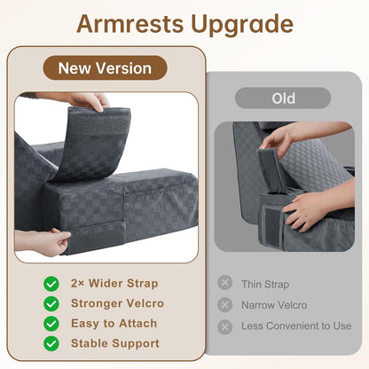 Bourkimi 19-Inch Wedge Reading Pillow with Removable Arms, Bed Rest Back Support Pillow with Side Pockets